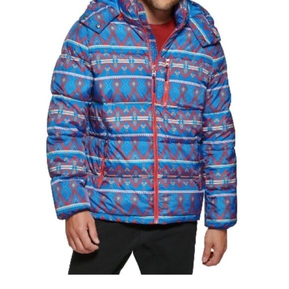 Club Room Mens Blue Water Resistant Hooded Winter Puffer Jacket Coat NWT - Picture 3 of 13